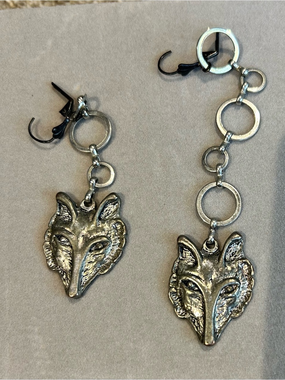 Silver Fox Head High Low Dangle Earrings - Silver
